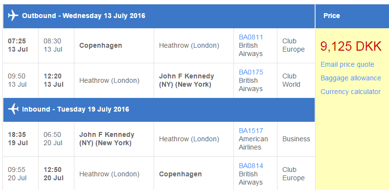 British Airways Copenhagen New York