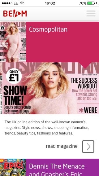 BEAM app selection magazines cosmopolitan