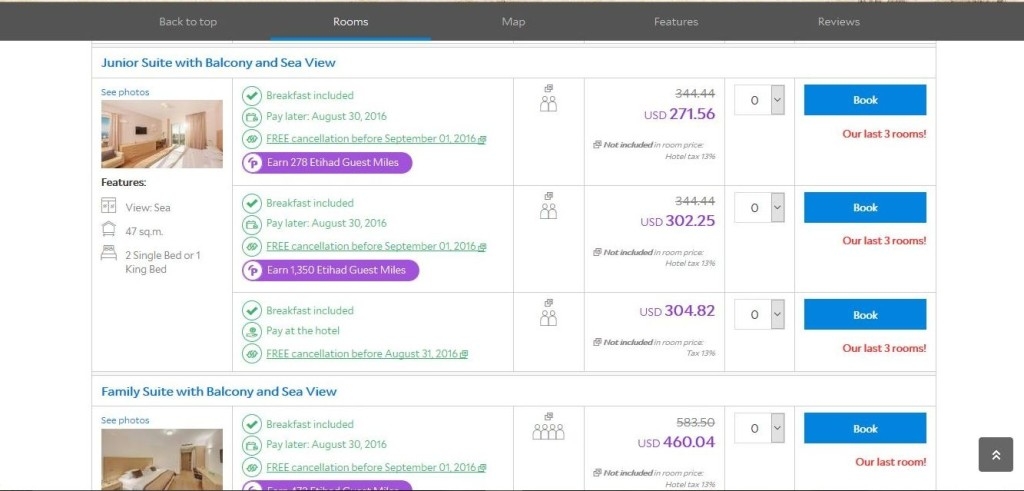 junior suite price difference etihad points