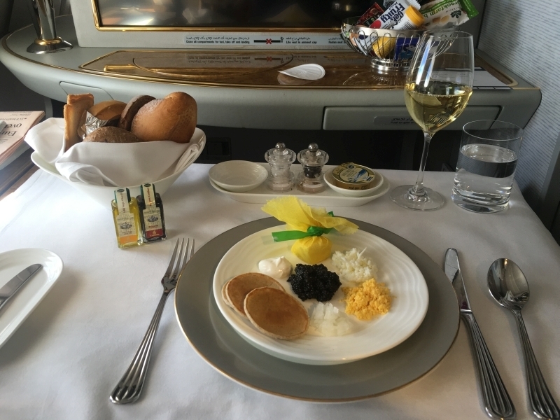 Emirates A380 First Class food drink review