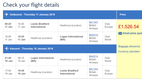 Leeds Bradford bargains on British Airways