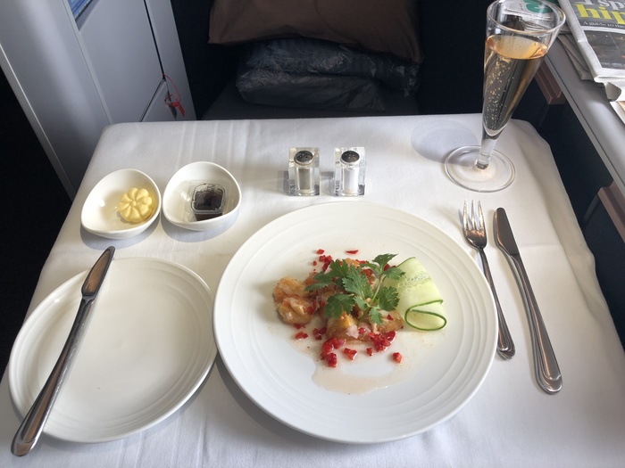 Malaysia Airlines Business Suite A350 review halibut starter