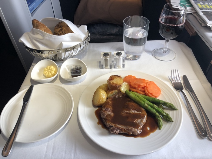 Malaysia Airlines Business Suite A350 review rib eye steak