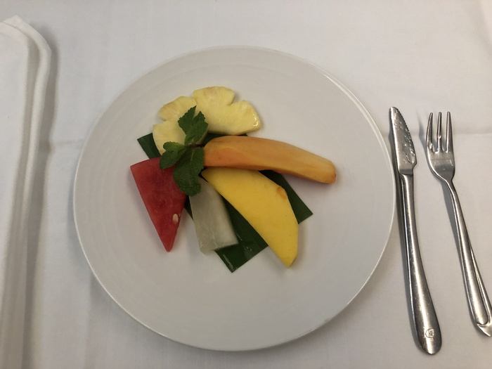 Malaysia Airlines Business Suite A350 review mixed fruit