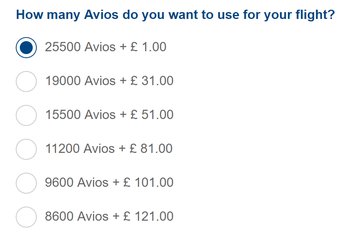 Avios price increases from the regions