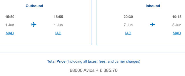 BA Avios pricing on Iberia