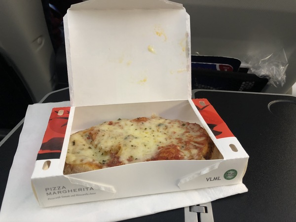 British Airways World Traveller Plus A380 pizza