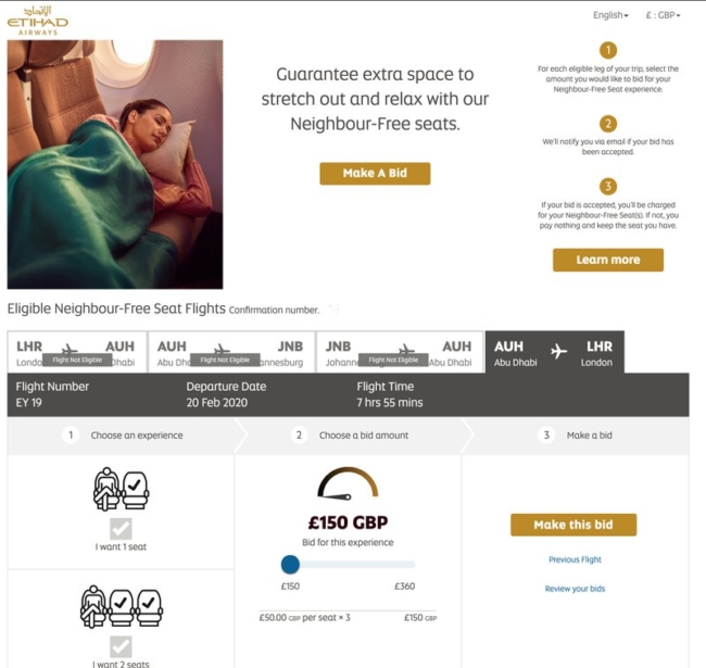 Etihad charging for empty economy seats next to you