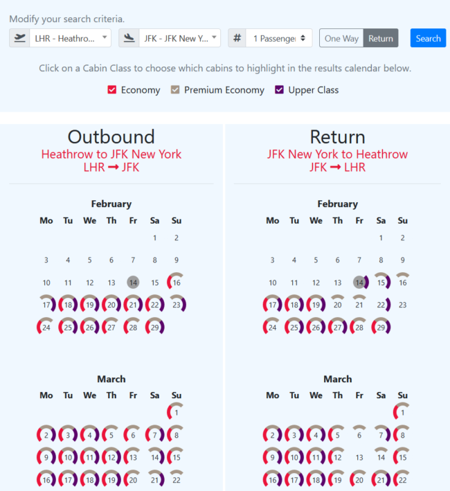 Seatspy Find British Airways and Virgin Atlantic air miles seats