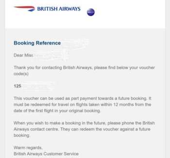 British Airways coronavirus voucher