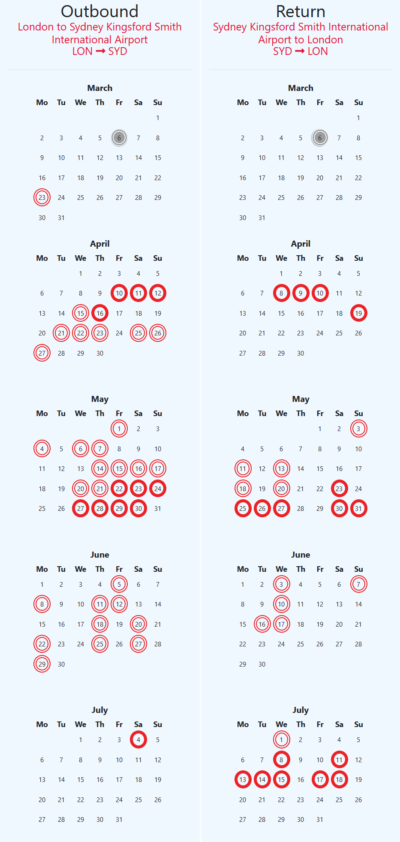  Excellent Avios points flight availability to Sydney