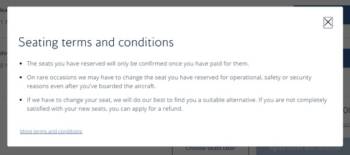 British Airways seat reservation rules refund