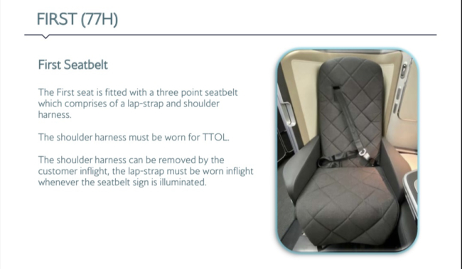 British Airways First class refresh seatbelt First Suite