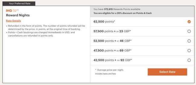 IHG points and cash