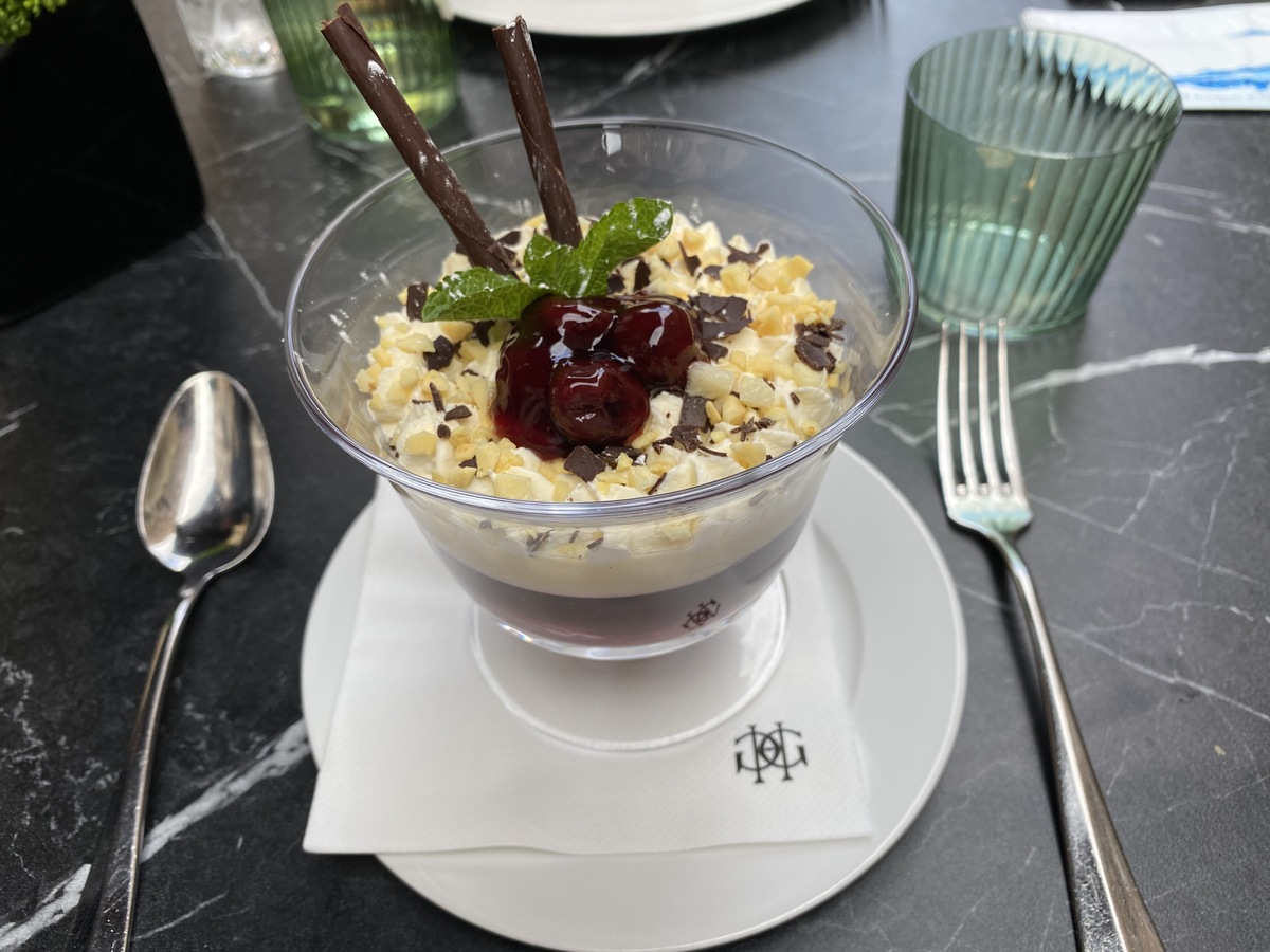 JW Marriott Grosvenor House forecourt cherry trifle