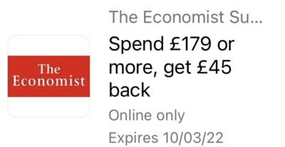 Economist Avios cashback offer