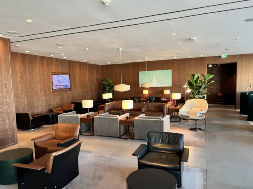 Cathay Pacific Business lounge Heathrow TV corner