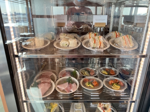 Cathay Pacific First lounge Heathrow pantry sandwiches