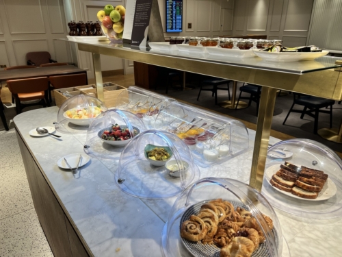 Qantas London Lounge Heathrow T3 buffet pastries