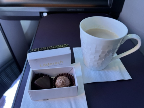 Qatar Airways 787-9 business class laderach chocolate