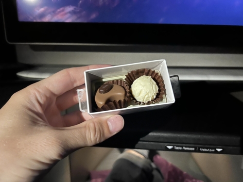 Qatar Airways Qsuite Laderach chocolates