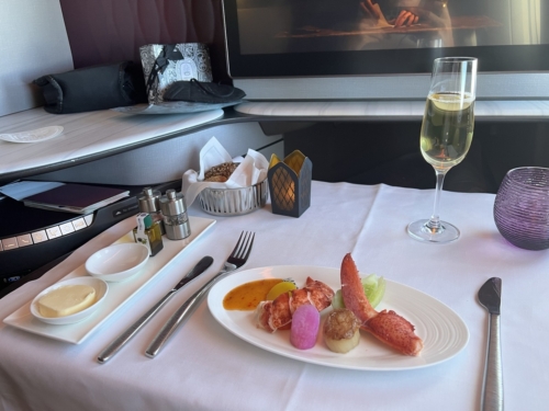 Qatar Airways Qsuite lobster scallop