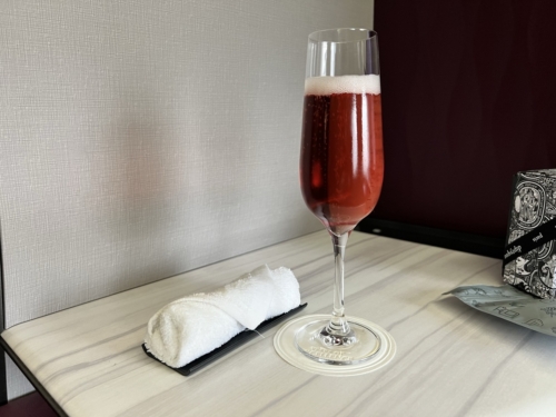 Qatar Airways Qsuite welcome drink