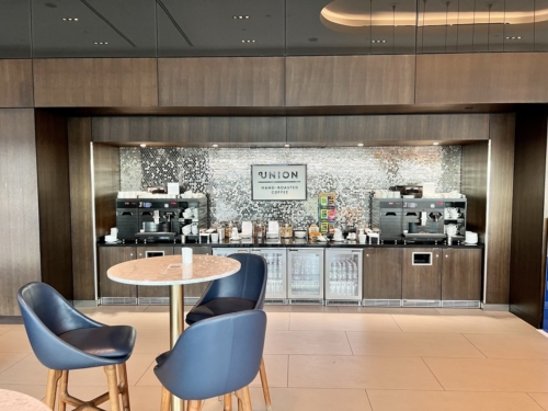 BA First lounge Gatwick coffee