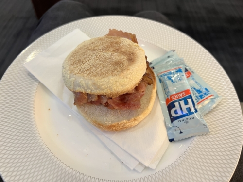 BA arrivals lounge T5 bacon roll