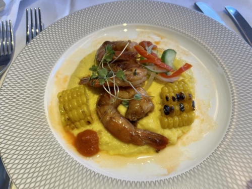 British Airways A380 First Class prawns