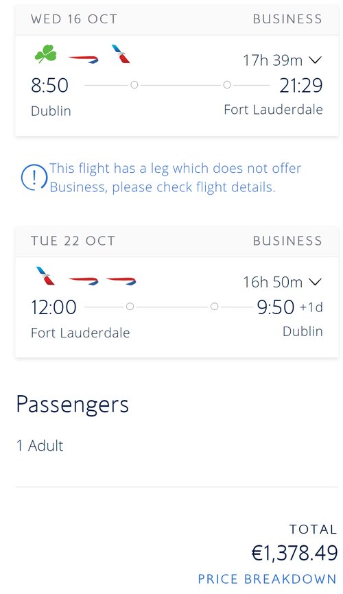 British Airways business class sale from Dublin