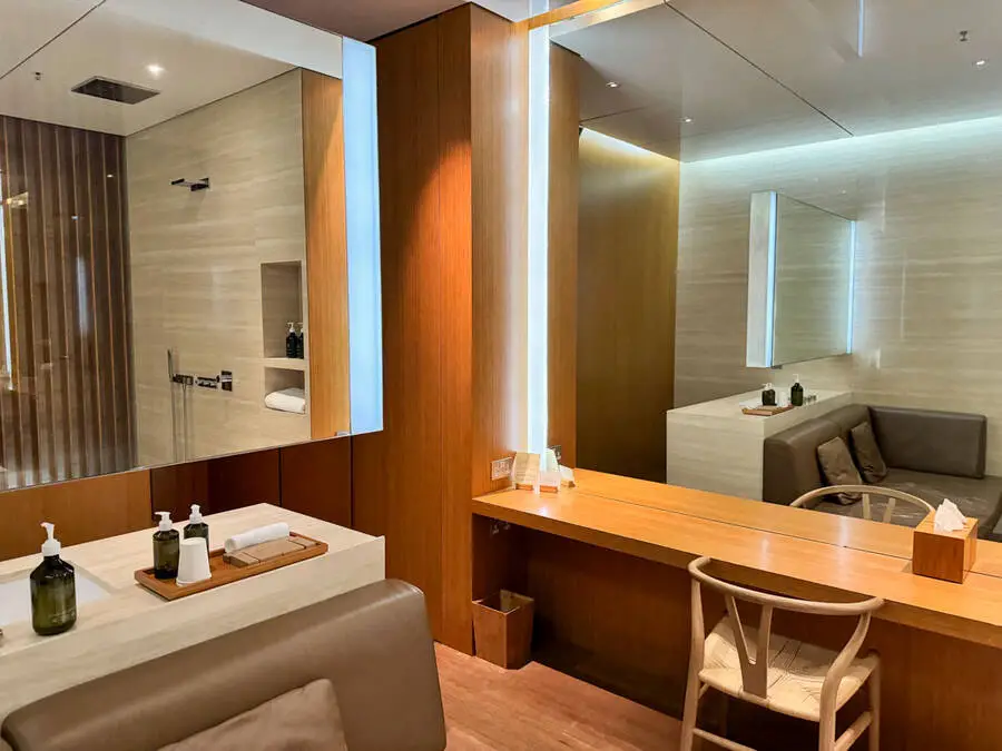 Cathay's cabana suites in The Wing First lounge in Hong Kong