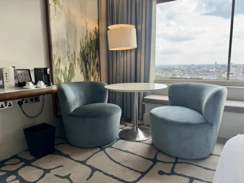 London Hilton on Park Lane Exec King Room table and chairs 