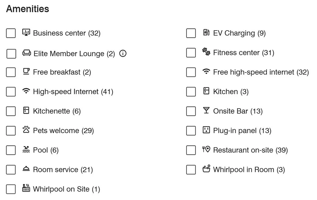 Marriott Bonvoy search filters